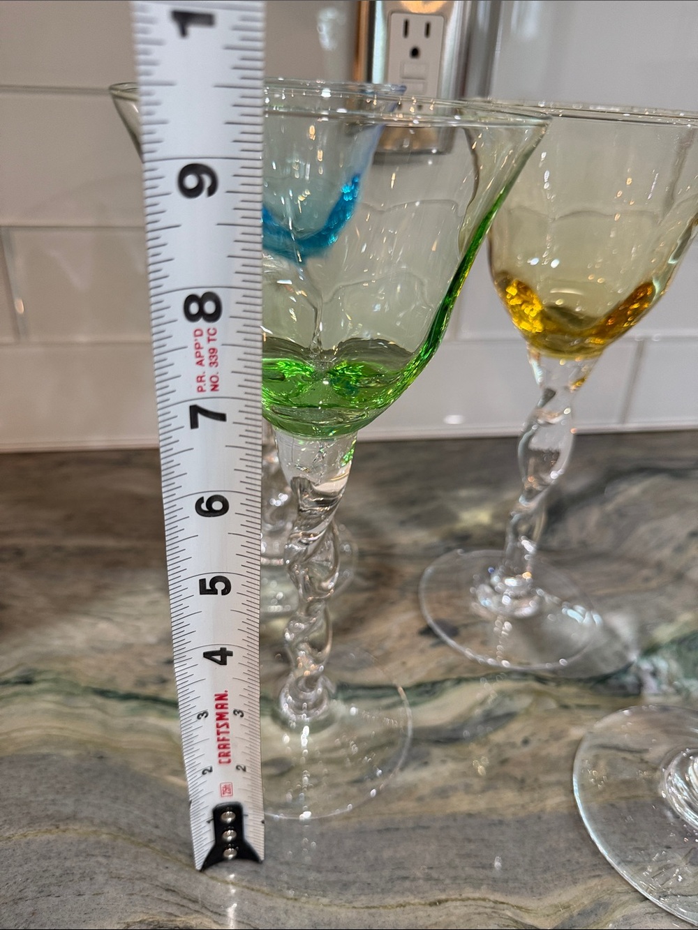 Adriana Wine Glass, Green, blue , purple yellow Set of 4 - Picture 2 of 7
